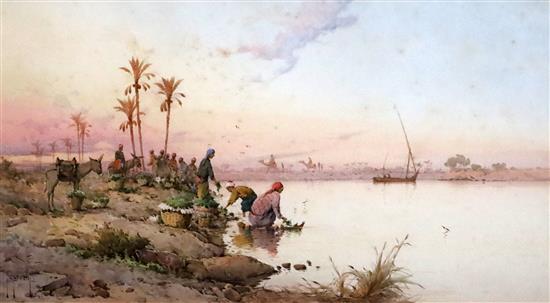 Spyridon Scarvelli (Greek, 1868-1942) Ferry boats at Cairo and Landscape at Ghiseh 11 x 20.5in & 10.5 x 19.5in.